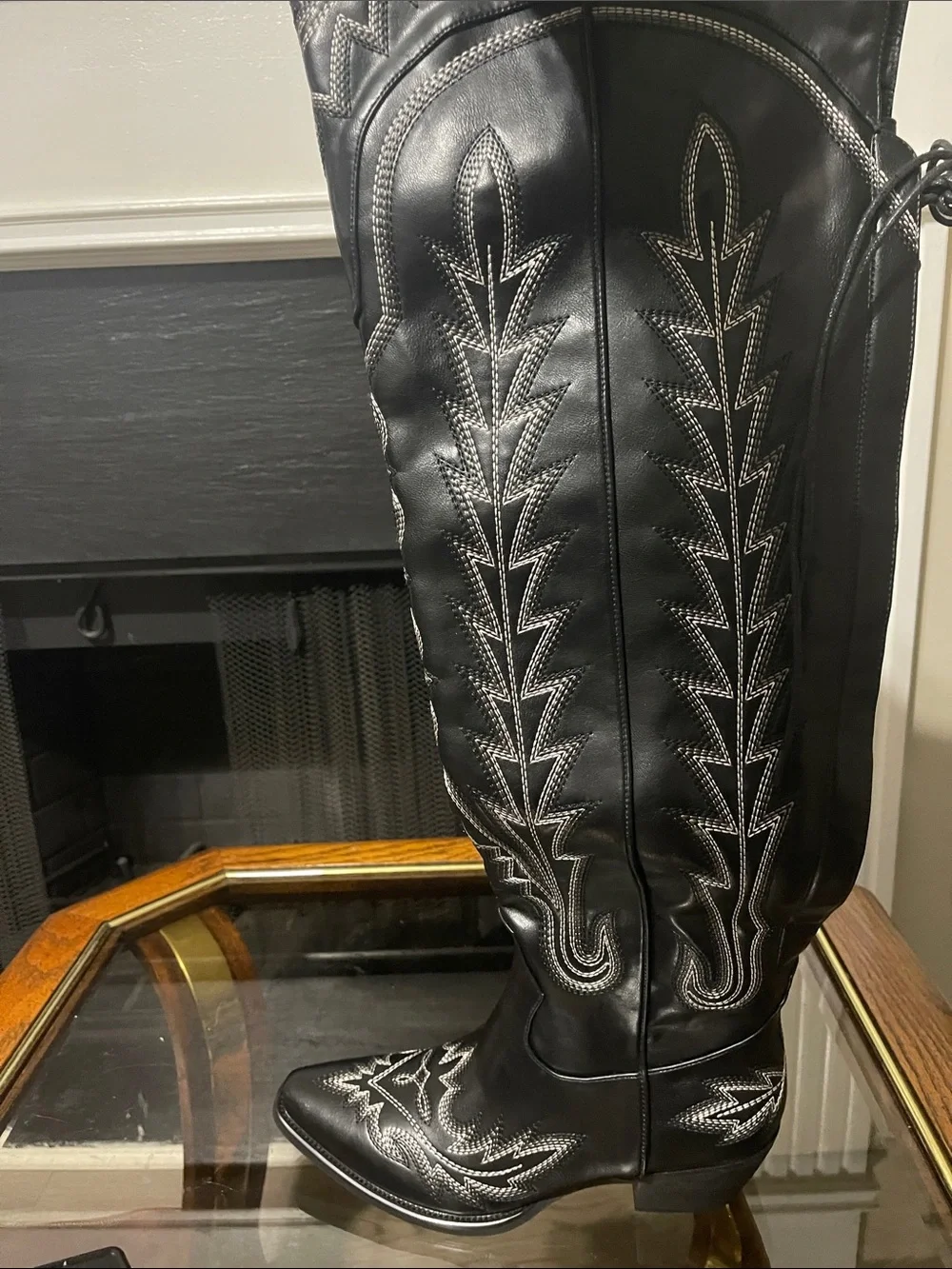 Black Western Embroidered Knee-High Boots